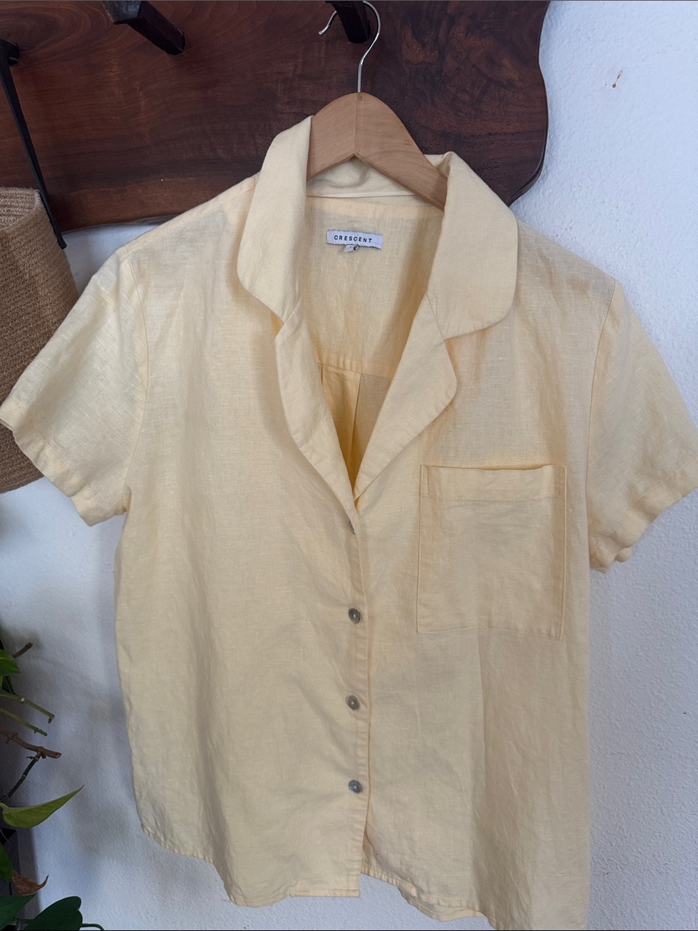 Crescent Light Linen/Cotton Yellow Button-Up Short Sleeve Shirt Lg Coastal